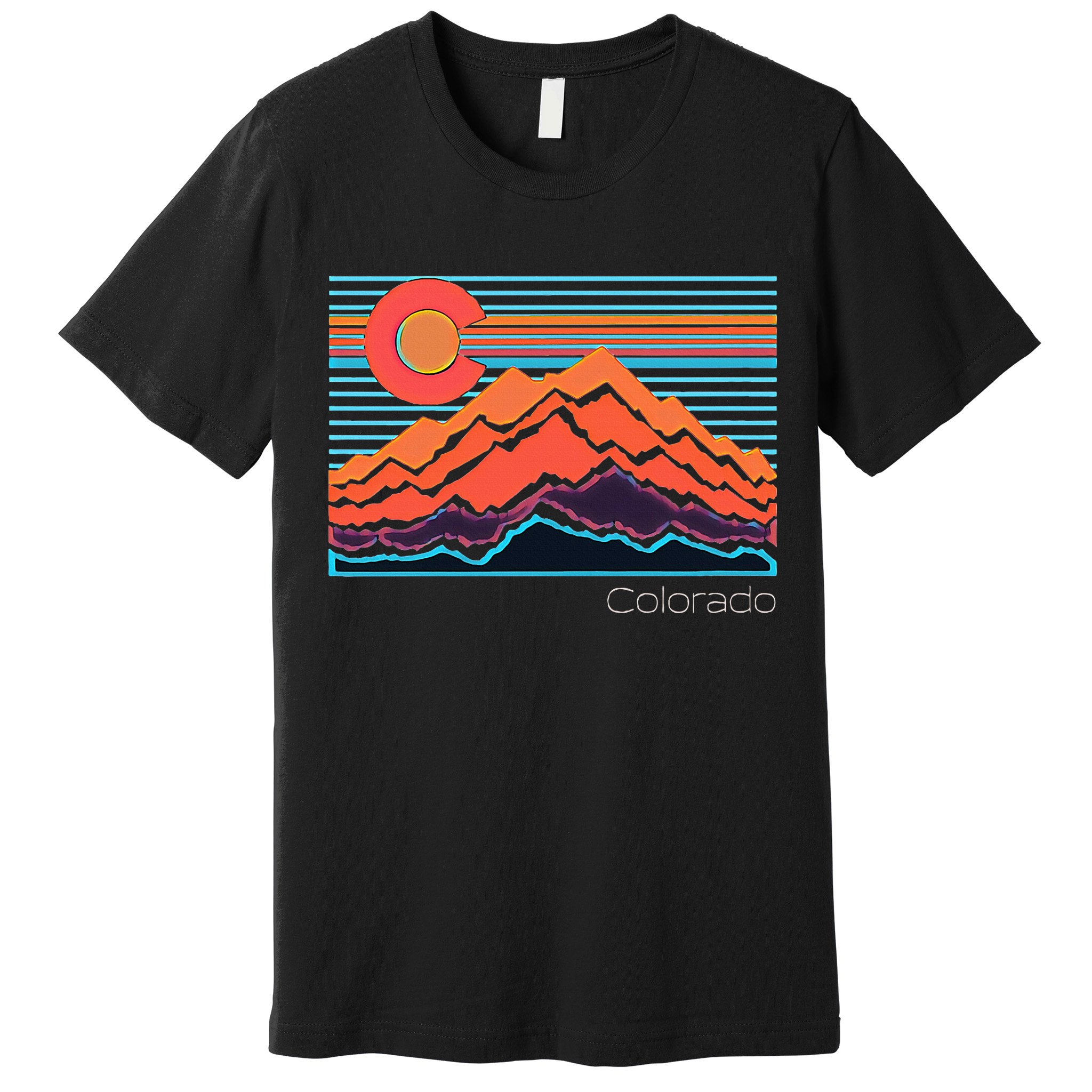 Vintage Colorado Mountain Landscape And Flag Premium T-Shirt