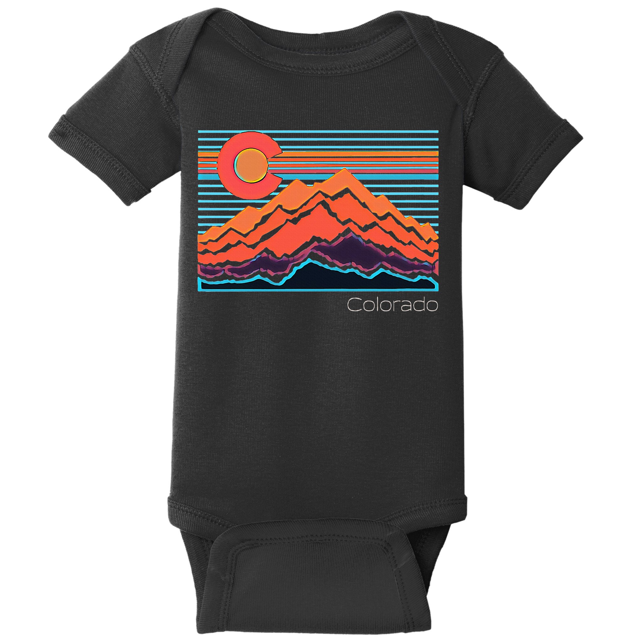 Vintage Colorado Mountain Landscape And Flag Baby Bodysuit