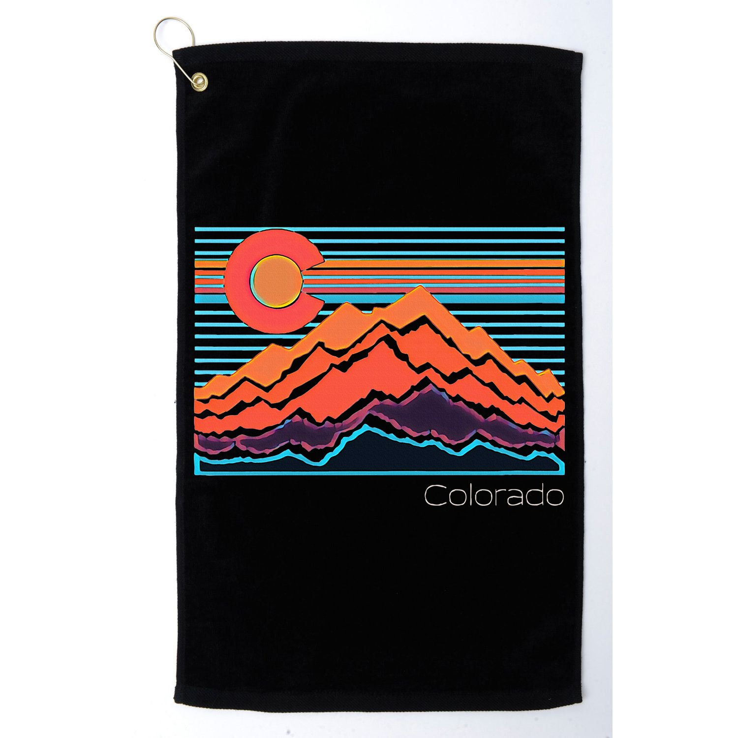 Vintage Colorado Mountain Landscape And Flag Golf Towel