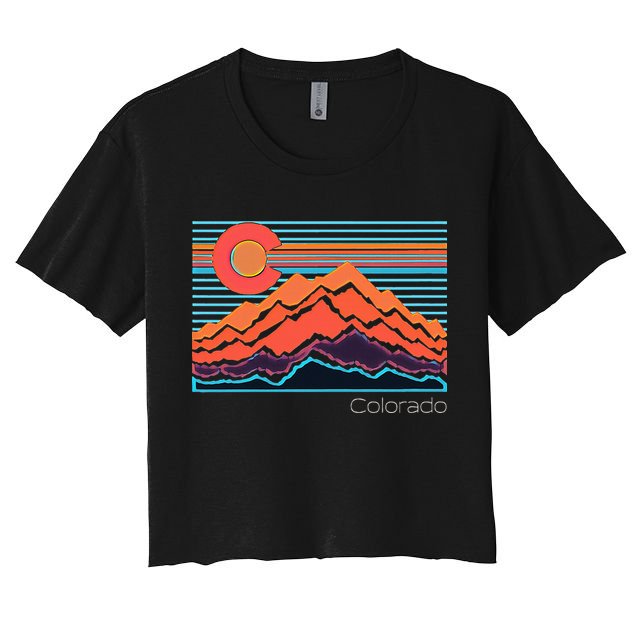 Vintage Colorado Mountain Landscape And Flag Crop Top