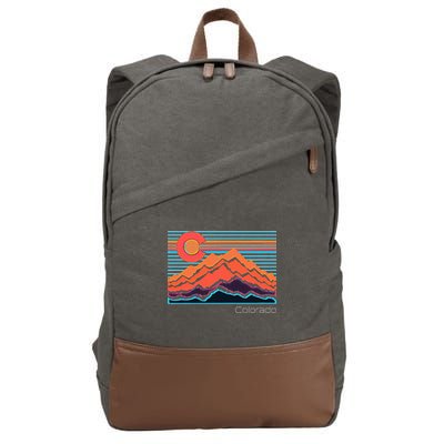 Vintage Colorado Mountain Landscape And Flag Cotton Canvas Backpack