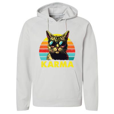 Vintage Cat Music Gifts For Girl Women Karma Performance Fleece Hoodie