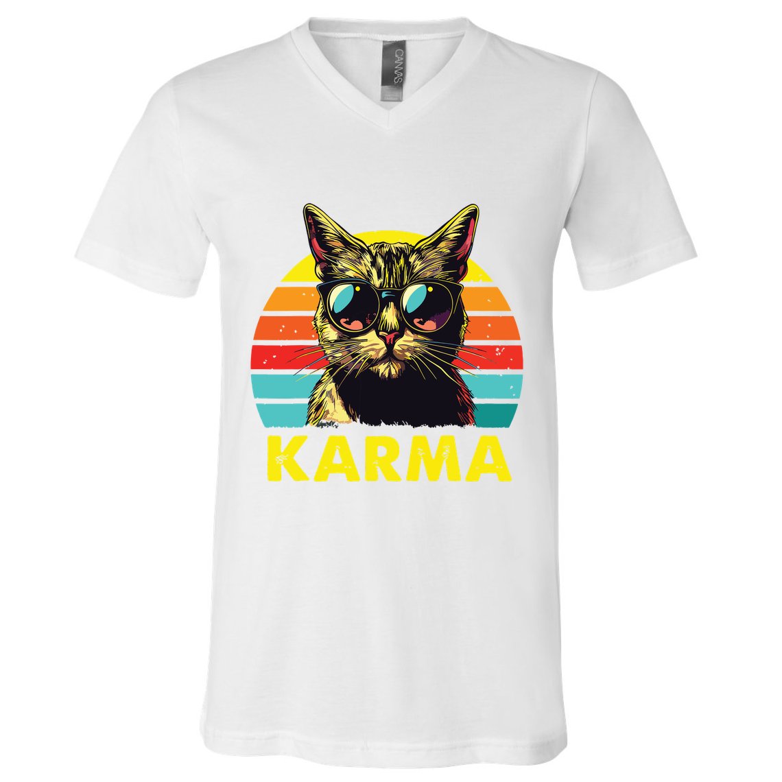 Vintage Cat Music Gifts For Girl Women Karma V-Neck T-Shirt