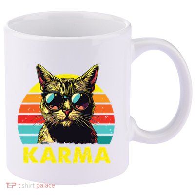 Vintage Cat Music Gifts For Girl Women Karma 11oz C Handle Ceramic Mug