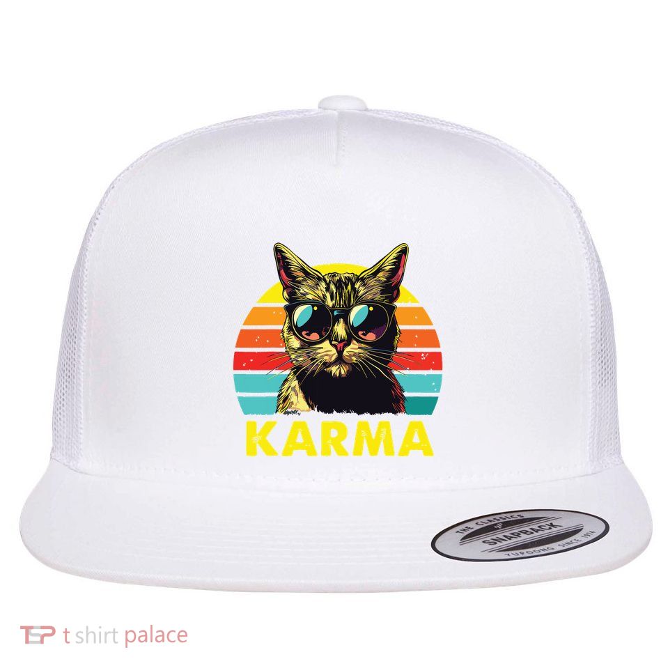 Vintage Cat Music Gifts For Girl Women Karma Flatbill Hat