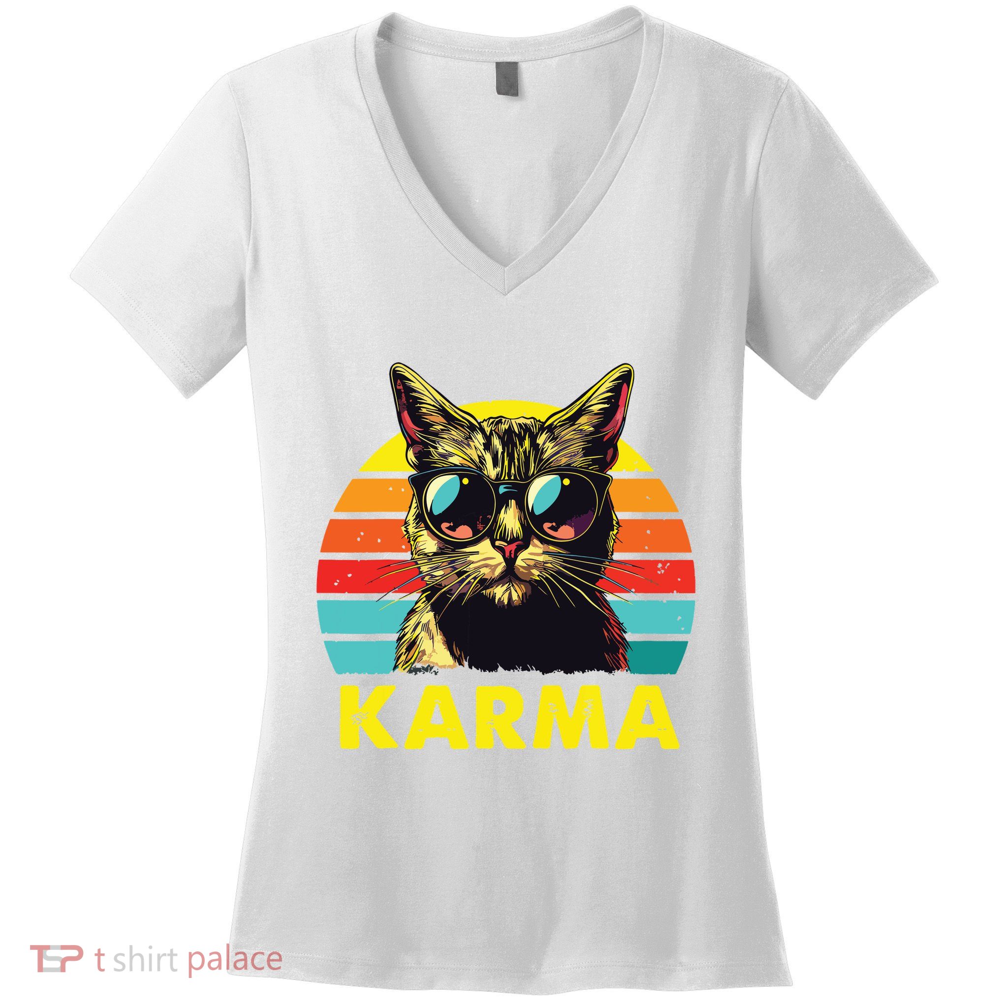 Vintage Cat Music Gifts For Girl Women Karma Women's V-Neck T-Shirt