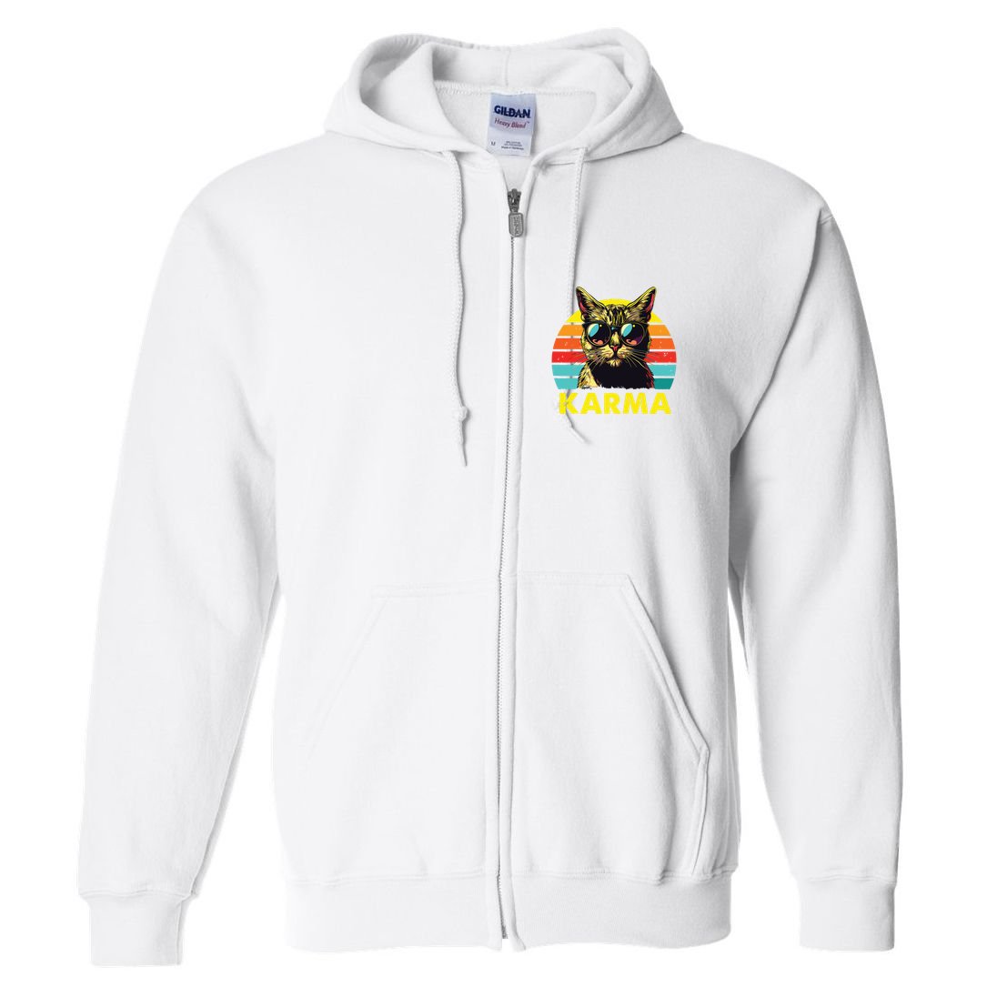 Vintage Cat Music Gifts For Girl Women Karma Full Zip Hoodie