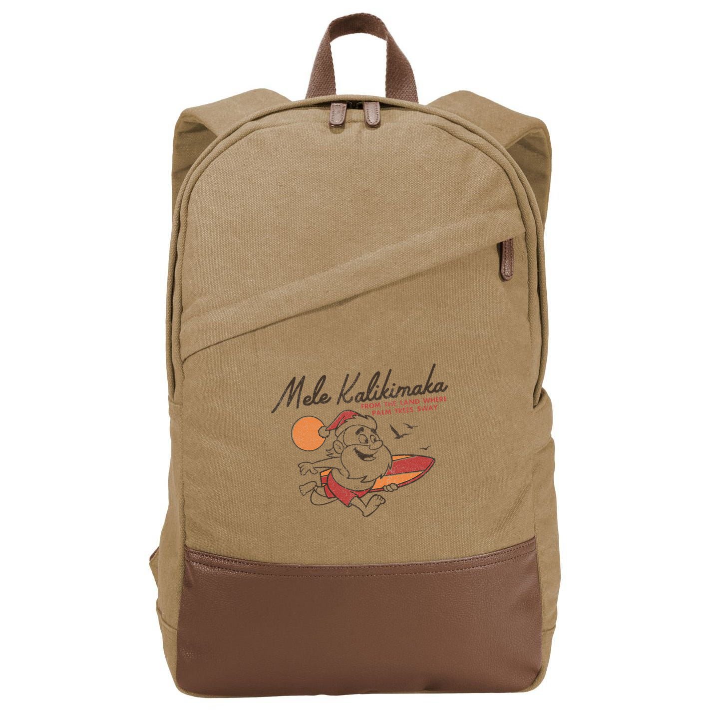 Vintage Cute Mele Kalikimaka Christmas Santa Surfing Costume Cotton Canvas Backpack