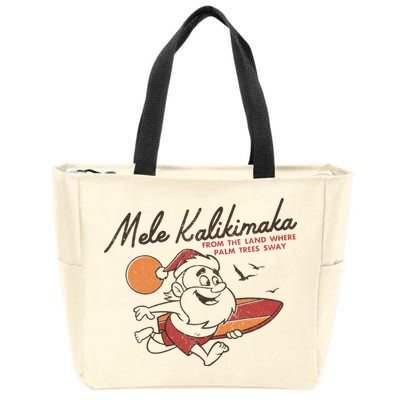 Vintage Cute Mele Kalikimaka Christmas Santa Surfing Costume Zip Tote Bag