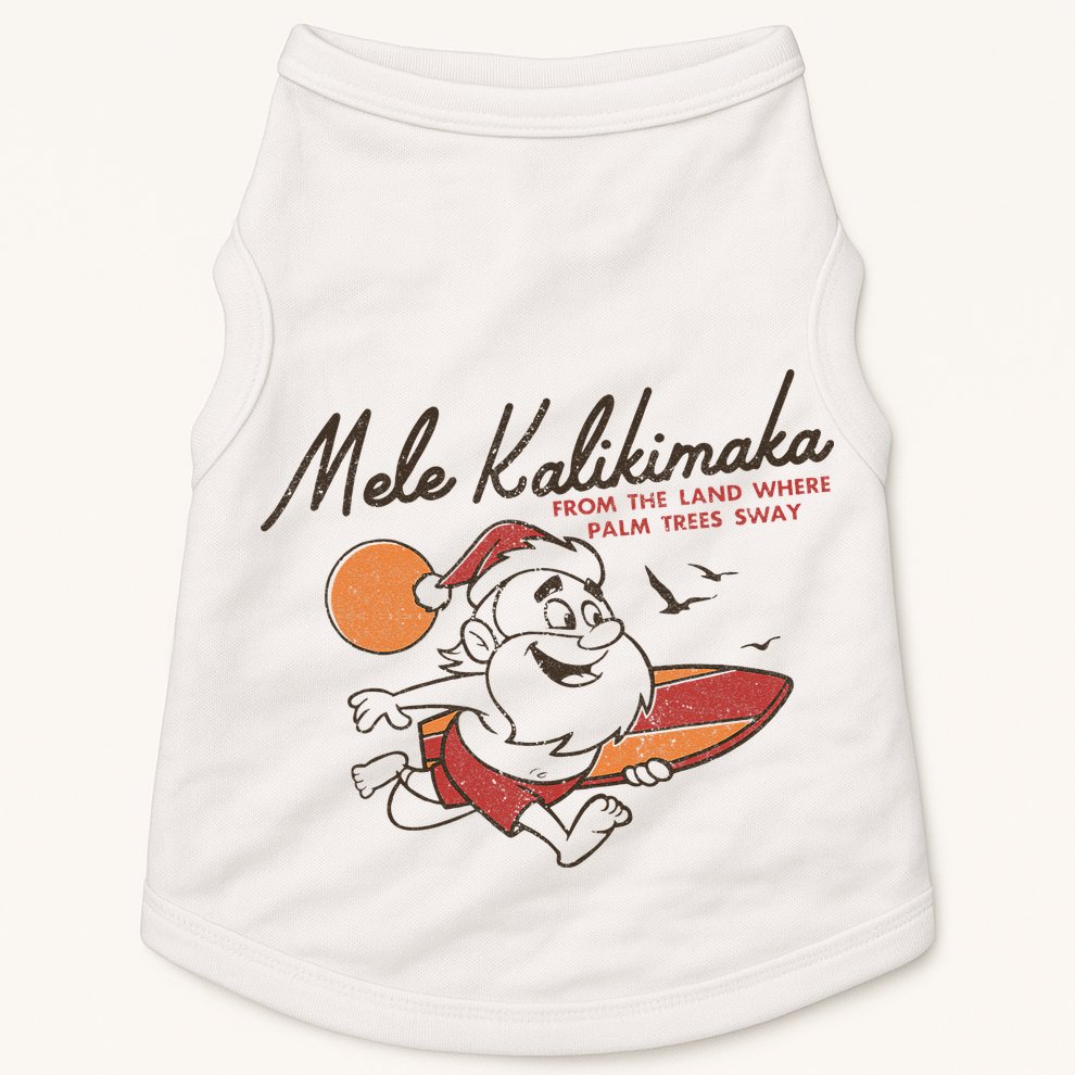 Vintage Cute Mele Kalikimaka Christmas Santa Surfing Costume Doggie Tank