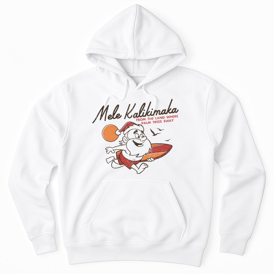 Vintage Cute Mele Kalikimaka Christmas Santa Surfing Costume Hoodie