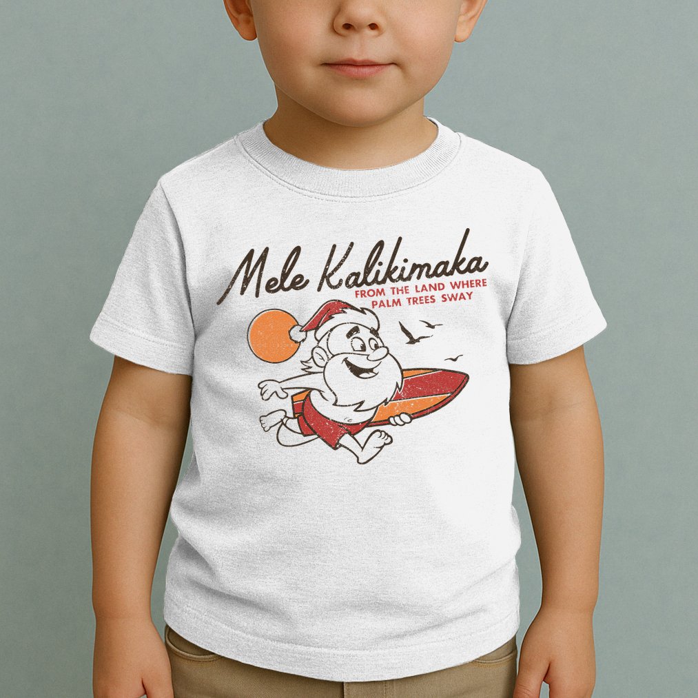 Vintage Cute Mele Kalikimaka Christmas Santa Surfing Costume Toddler T-Shirt