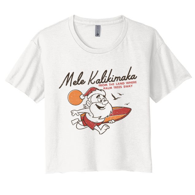 Vintage Cute Mele Kalikimaka Christmas Santa Surfing Costume Crop Top