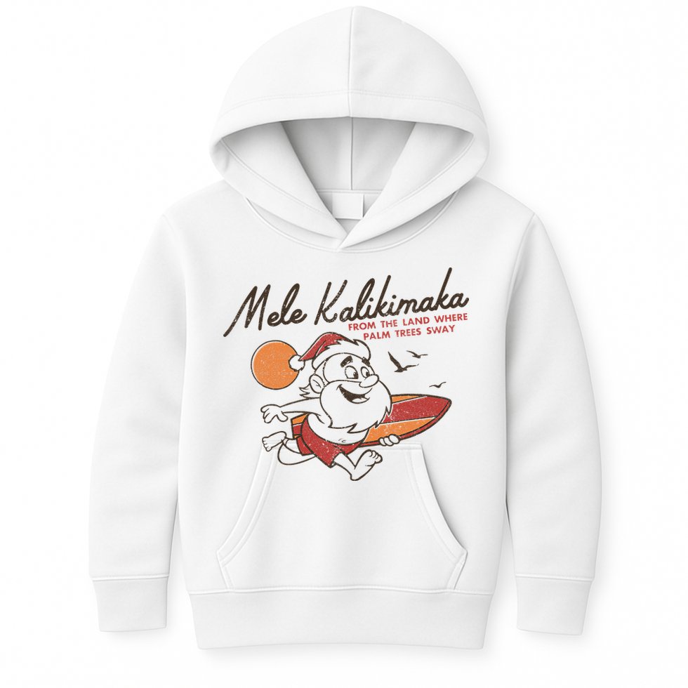 Vintage Cute Mele Kalikimaka Christmas Santa Surfing Costume Kids Hoodie