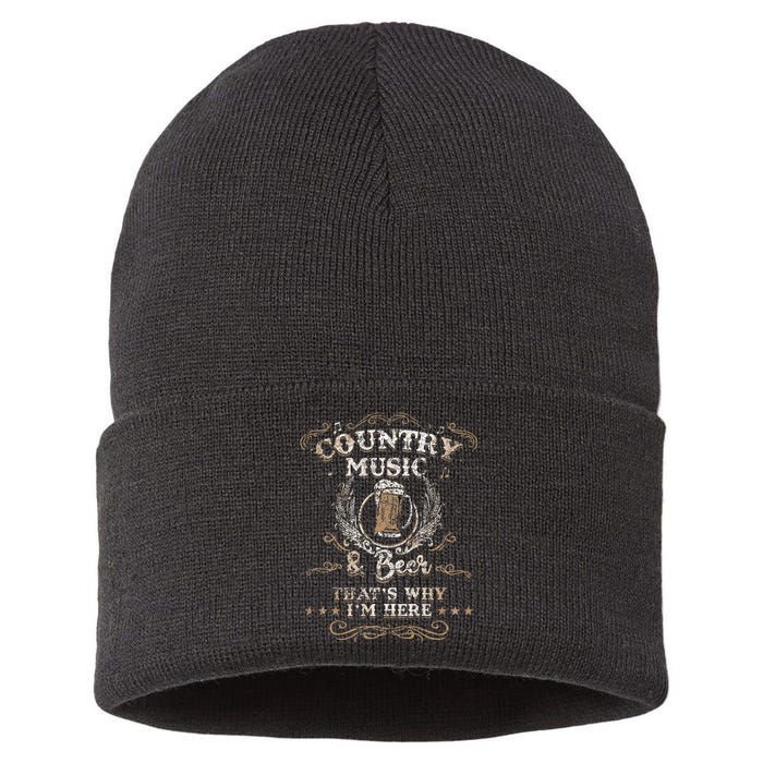 Vintage Country Music And Beer Thats Why Im Here Legends Sustainable Knit Beanie