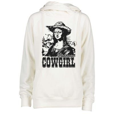 Vintage Cowgirl Mona Lisa Retro Womens Funnel Neck Pullover Hood