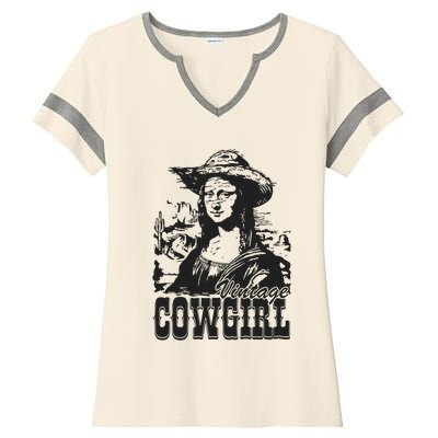 Vintage Cowgirl Mona Lisa Retro Ladies Halftime Notch Neck Tee