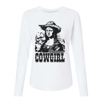 Vintage Cowgirl Mona Lisa Retro Womens Cotton Relaxed Long Sleeve T-Shirt