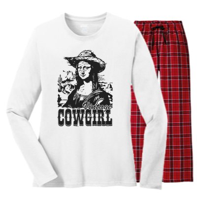 Vintage Cowgirl Mona Lisa Retro Women's Long Sleeve Flannel Pajama Set 