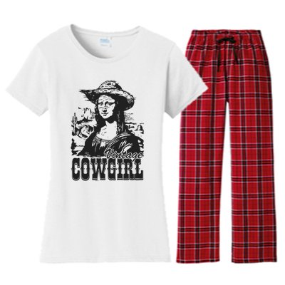 Vintage Cowgirl Mona Lisa Retro Women's Flannel Pajama Set