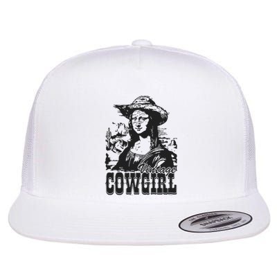 Vintage Cowgirl Mona Lisa Retro Flat Bill Trucker Hat