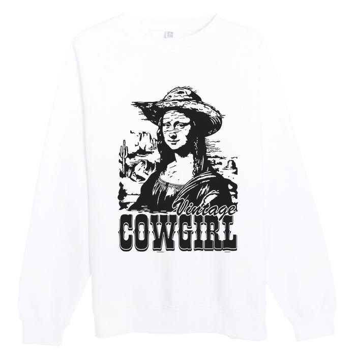 Vintage Cowgirl Mona Lisa Retro Premium Crewneck Sweatshirt