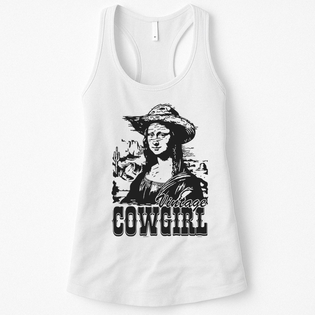 Vintage Cowgirl Mona Lisa Retro Womens Tank Top