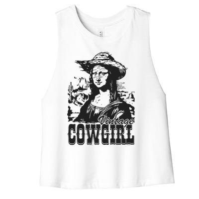 Vintage Cowgirl Mona Lisa Retro Women's Racerback Cropped Tank