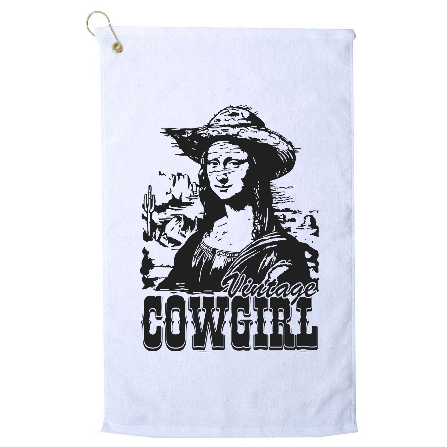 Vintage Cowgirl Mona Lisa Retro Golf Towel