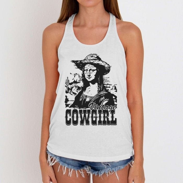 Vintage Cowgirl Mona Lisa Retro Women's Knotted Racerback Tank