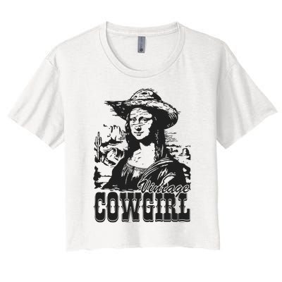 Vintage Cowgirl Mona Lisa Retro Women's Crop Top Tee