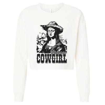 Vintage Cowgirl Mona Lisa Retro Cropped Pullover Crew