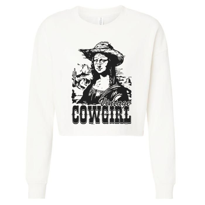 Vintage Cowgirl Mona Lisa Retro Cropped Pullover Crew