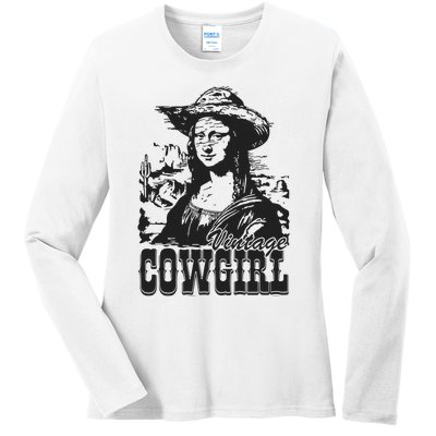 Vintage Cowgirl Mona Lisa Retro Ladies Long Sleeve Shirt