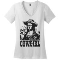 Vintage Cowgirl Mona Lisa Retro Women's V-Neck T-Shirt