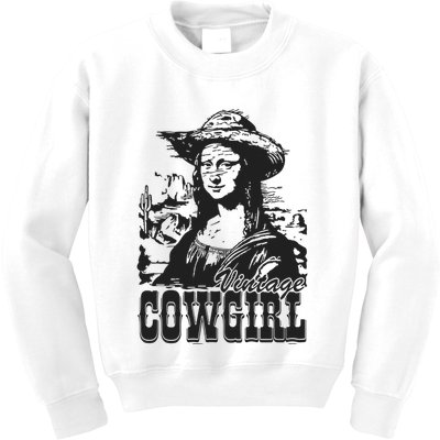 Vintage Cowgirl Mona Lisa Retro Kids Sweatshirt
