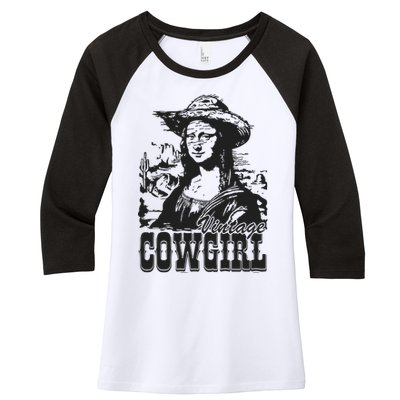 Vintage Cowgirl Mona Lisa Retro Women's Tri-Blend 3/4-Sleeve Raglan Shirt