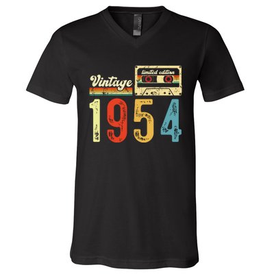 Vintage Cassette Made In 1954 Birthday V-Neck T-Shirt