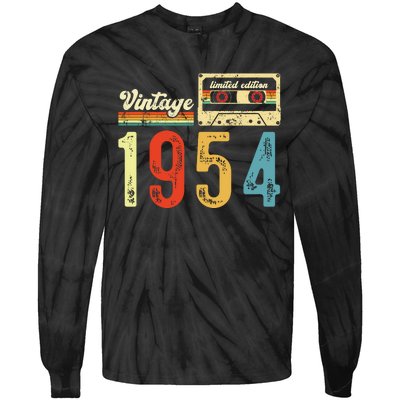 Vintage Cassette Made In 1954 Birthday Tie-Dye Long Sleeve Shirt