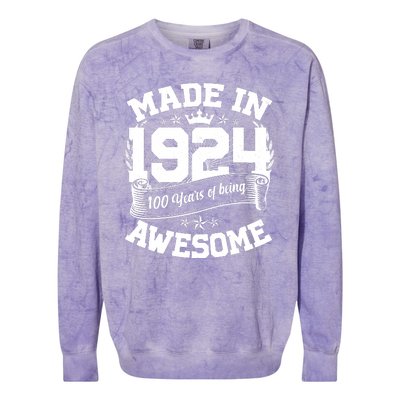 Vintage Crown Made In 1924 100 Years Of Being Awesome Colorblast Crewneck Sweatshirt