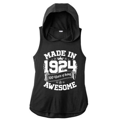 Vintage Crown Made In 1924 100 Years Of Being Awesome Ladies PosiCharge Tri-Blend Wicking Draft Hoodie Tank