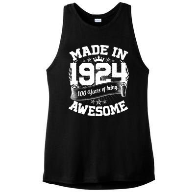 Vintage Crown Made In 1924 100 Years Of Being Awesome Ladies PosiCharge Tri-Blend Wicking Tank