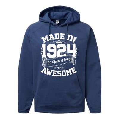 Vintage Crown Made In 1924 100 Years Of Being Awesome Performance Fleece Hoodie