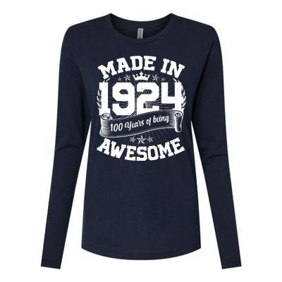 Vintage Crown Made In 1924 100 Years Of Being Awesome Womens Cotton Relaxed Long Sleeve T-Shirt