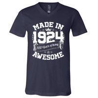 Vintage Crown Made In 1924 100 Years Of Being Awesome V-Neck T-Shirt