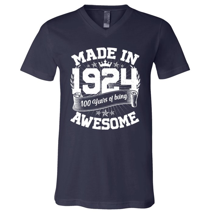 Vintage Crown Made In 1924 100 Years Of Being Awesome V-Neck T-Shirt