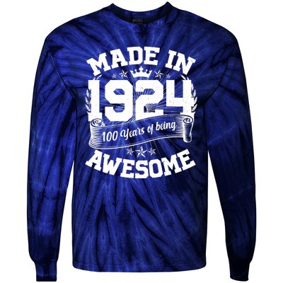 Vintage Crown Made In 1924 100 Years Of Being Awesome Tie-Dye Long Sleeve Shirt