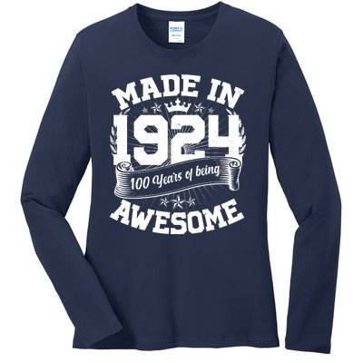 Vintage Crown Made In 1924 100 Years Of Being Awesome Ladies Long Sleeve Shirt