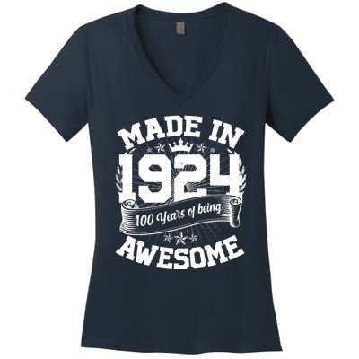 Vintage Crown Made In 1924 100 Years Of Being Awesome Women's V-Neck T-Shirt