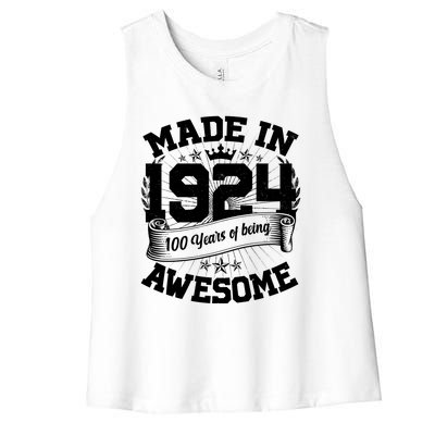 Vintage Crown Made In 1924 100 Years Of Being Awesome Women's Racerback Cropped Tank